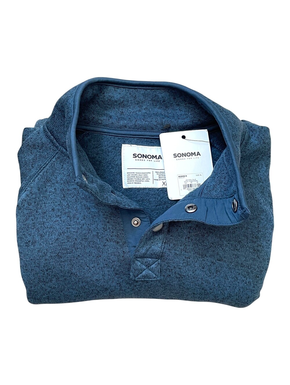 Men's Sonoma 1/4 Snap XL L/S Blue Sweater NEW WITH TAGS